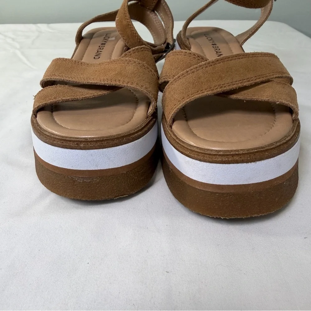 Lucky Brand‎ Women’s Size 6 Sandals Tarhi Brown Suede Ankle Strap Wedge Platform